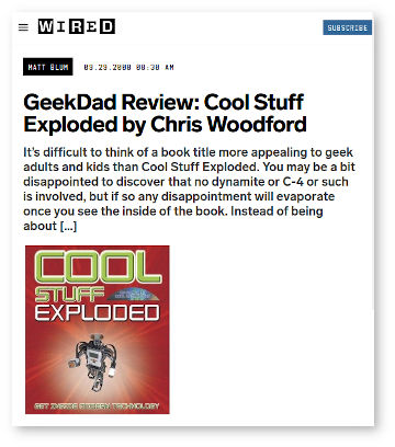Wired/Geek Dad review, Cool Stuff Exploded, 2008